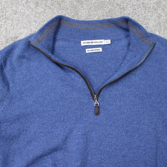 Peter Millar Sweater Men Small Blue 1/4 Zip 100% Merino Wool Pullover Sweatshirt - Picture 7 of 14